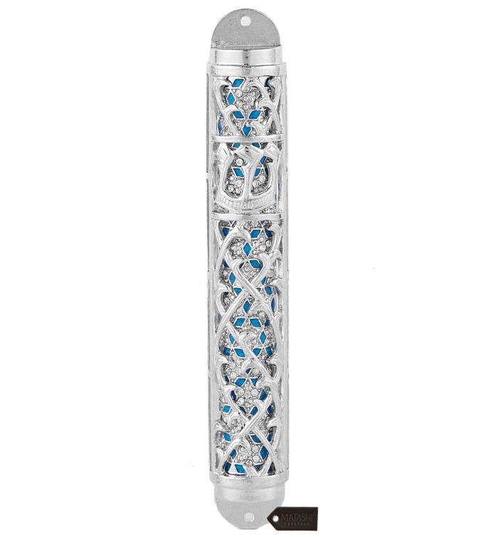 Hand Painted Mezuzah Embellished With Hebrew Shin